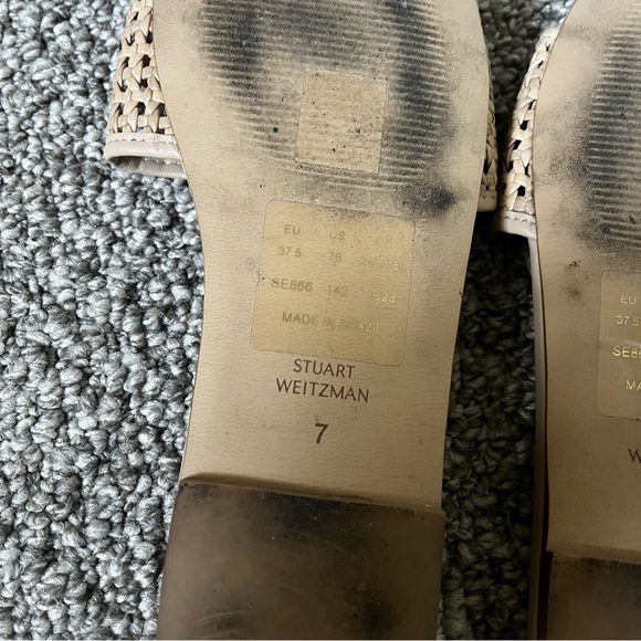 Stuart Weitzman Charleston Leather Woven Slide Sandals Light Brown Cream 7 - Picture 5 of 6